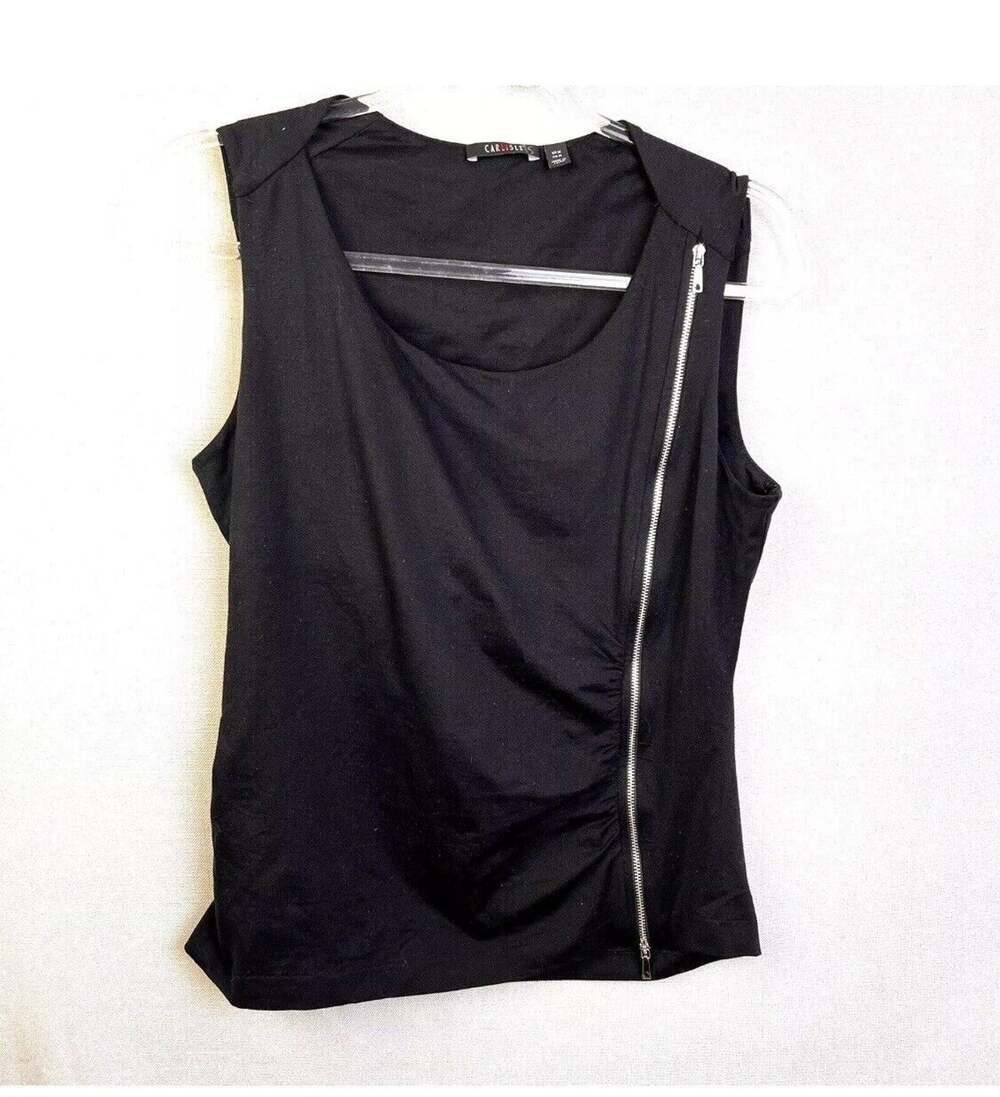 Carlisle Silk Top Women's Medium Black Zipper Front Biker Moto Indie Work Sexy